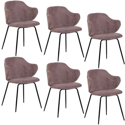 Set of 6 Corduroy Dining Chairs - Pink-0