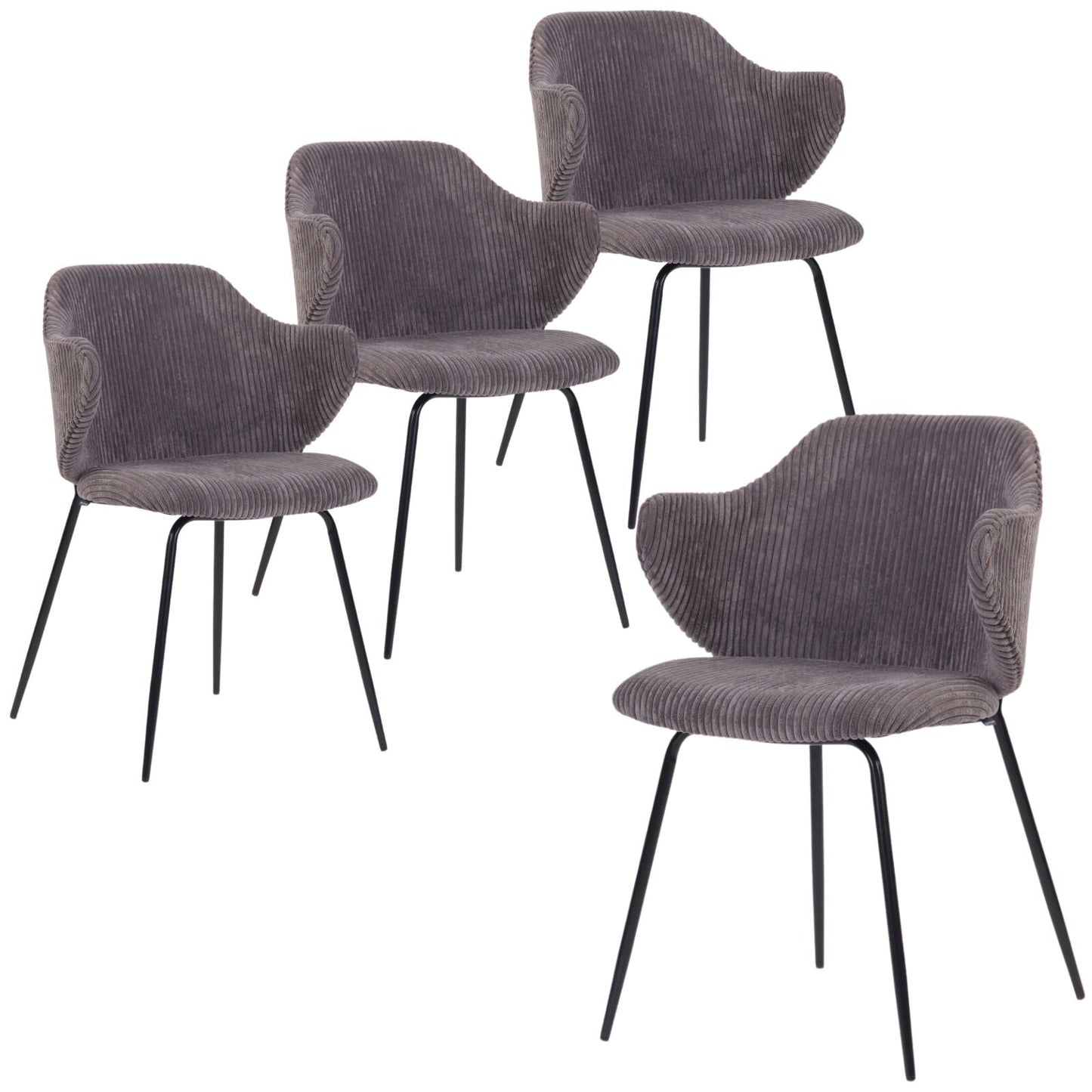 Set of 4 Corduroy Dining Chairs - Dark Grey-0