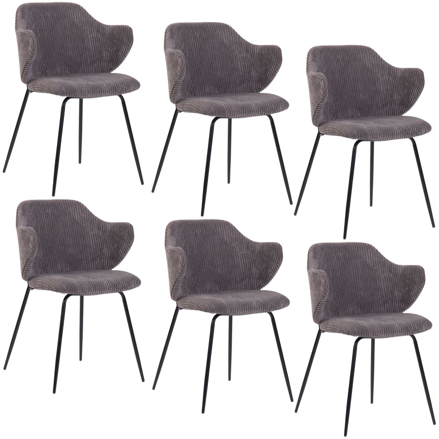 Set of 6 Corduroy Dining Chairs - Dark Grey-0