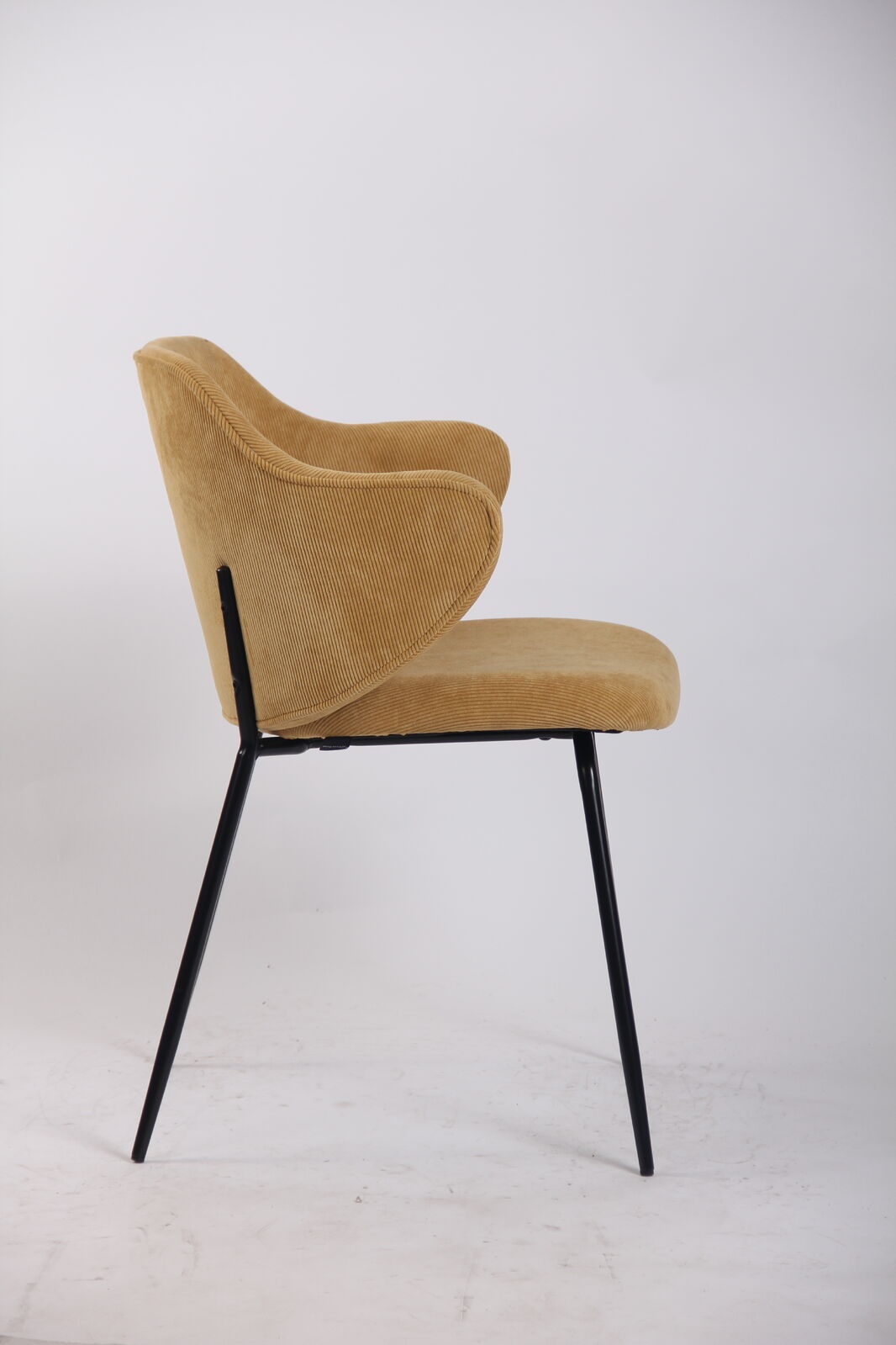 Set of 6 Dining Chairs Corduroy Cord Fabric with Metal Legs in Mustard Yellow