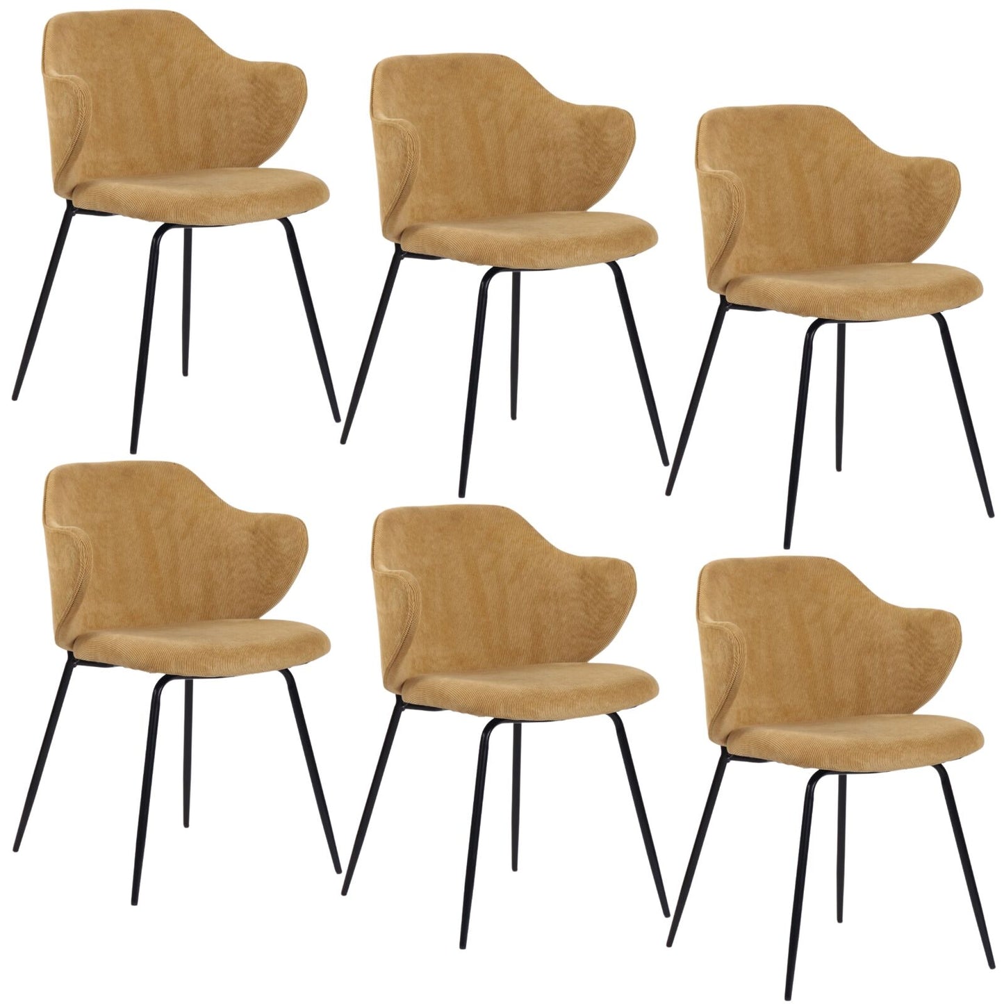 Set of 6 Dining Chairs Corduroy Cord Fabric with Metal Legs in Mustard Yellow