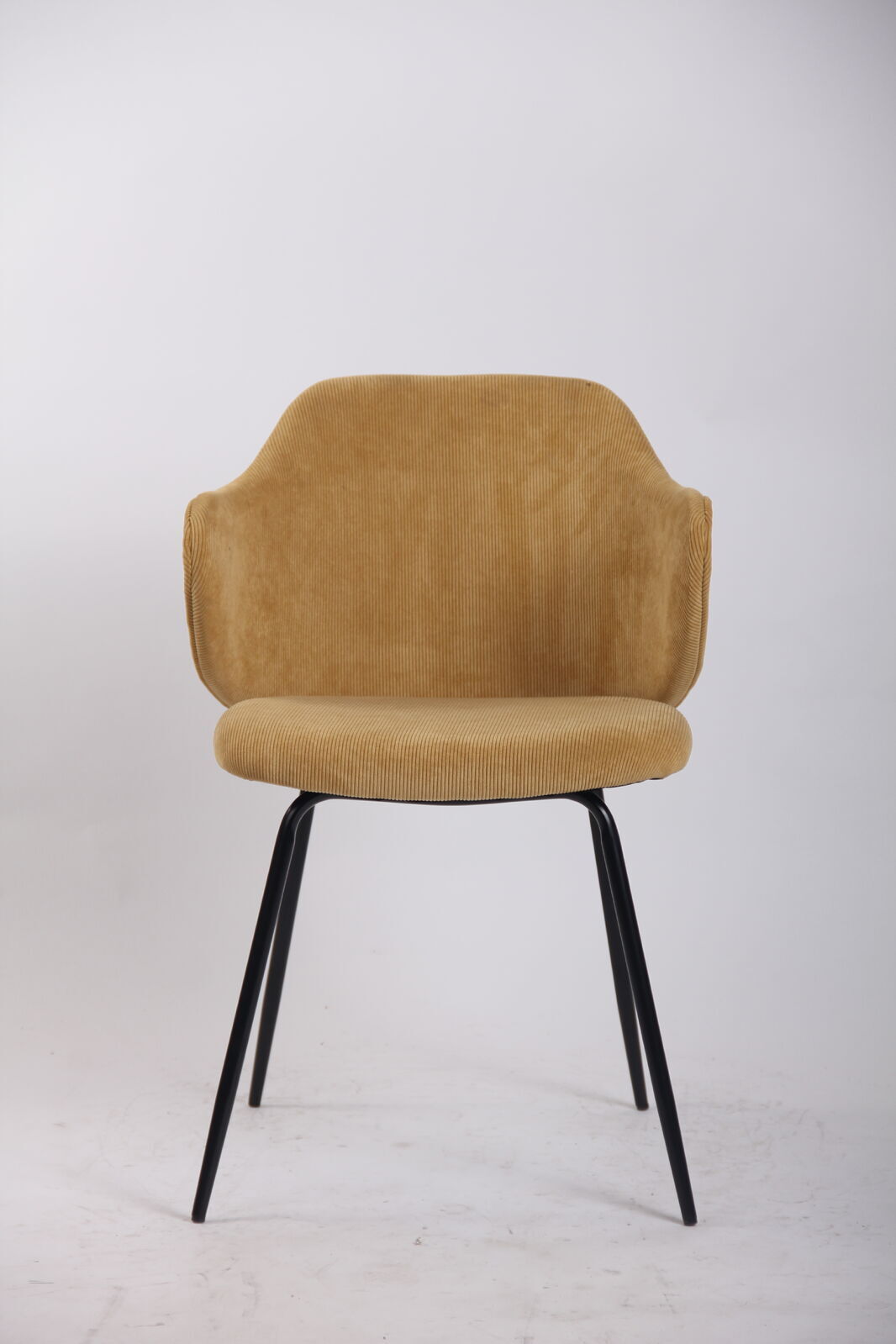 Set of 2 Dining Chairs Corduroy Cord Fabric with Metal Legs in Mustard Yellow