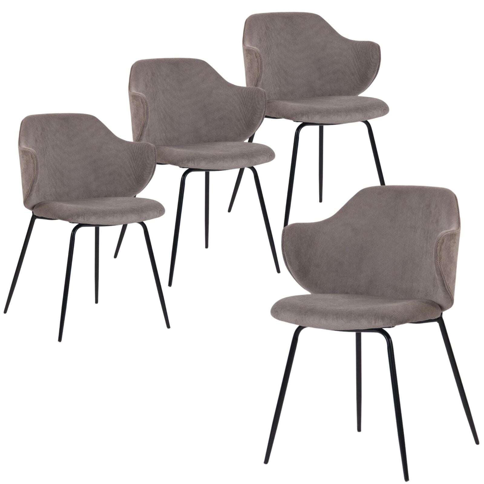 Set of 4 Corduroy Dining Chairs - Grey-0