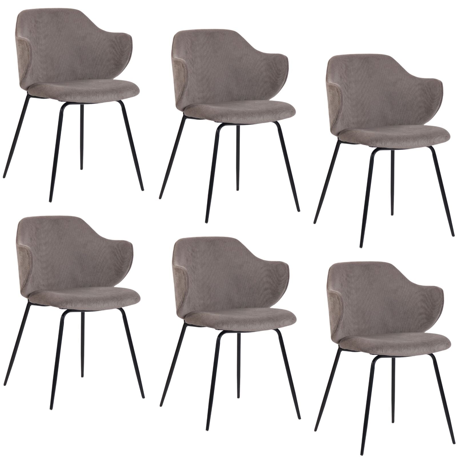 Set of 6 Corduroy Dining Chairs - Grey-1