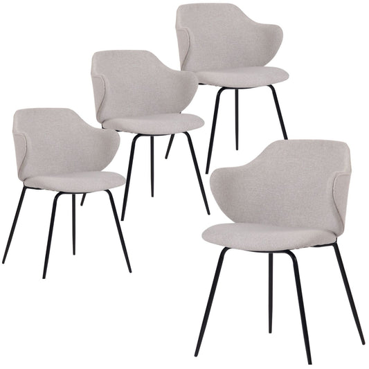 Set of 4 Corduroy Dining Chairs - Ivory Beige-0