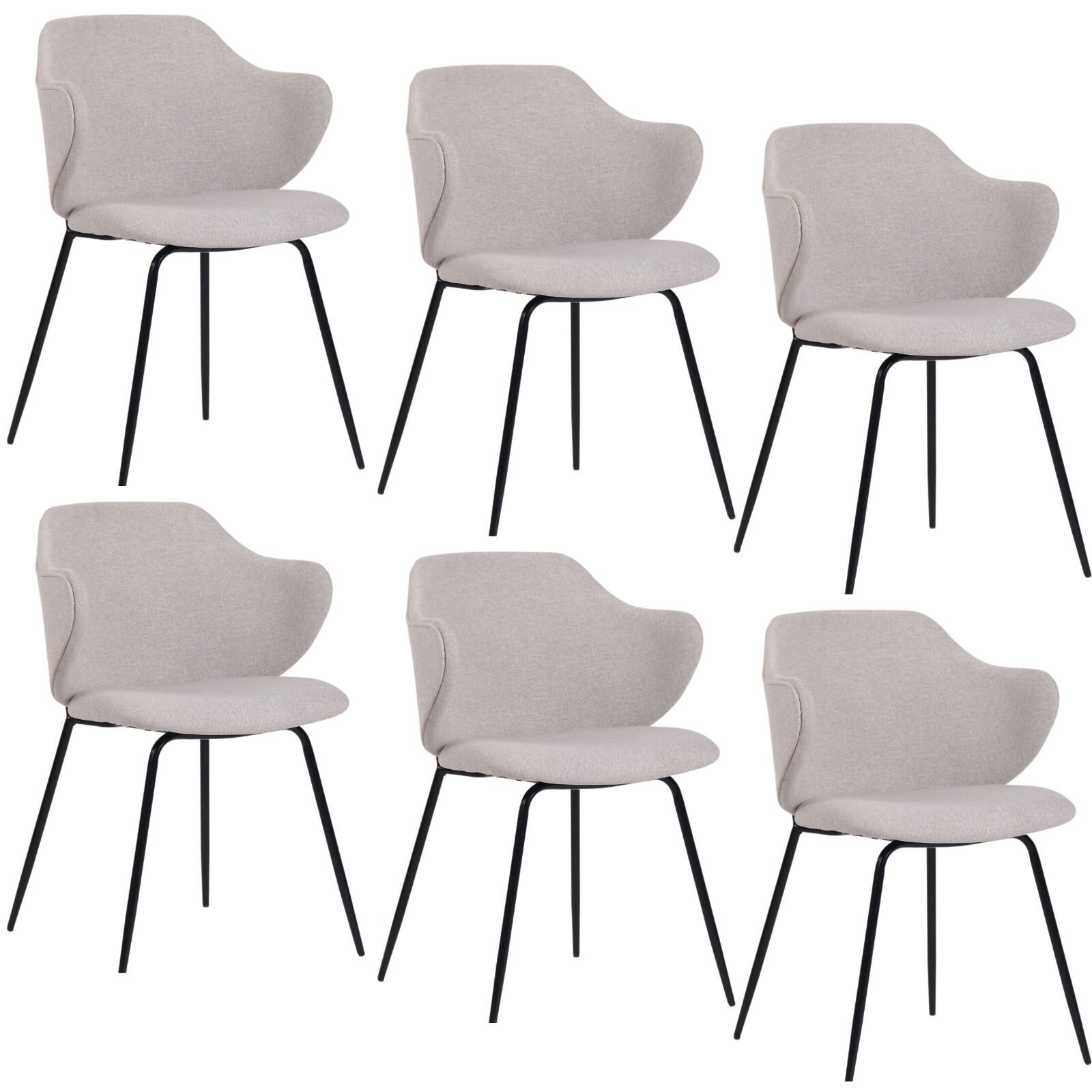 Set of 6 Corduroy Dining Chairs - Ivory Beige-1