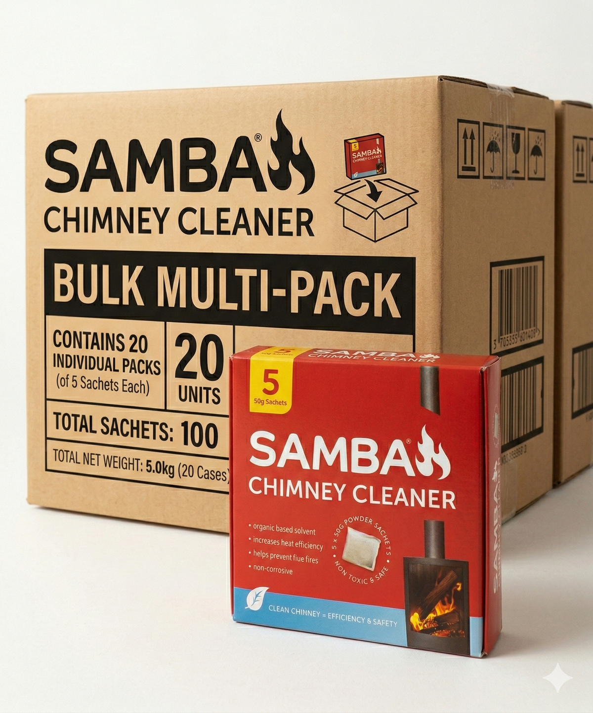SAMBA Chimney Cleaner Sachets - 20 Packs of 5 Powder Sachets (100 Sachets Total)