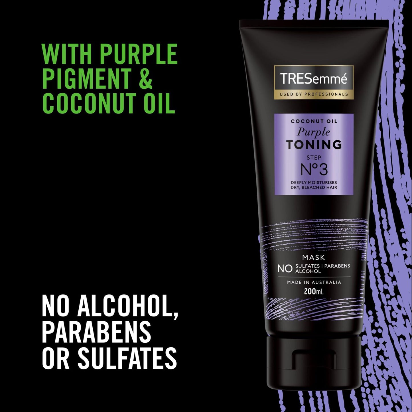 3x Tresemme 200ml Hair Mask Coconut Oil Purple Toning Step No3