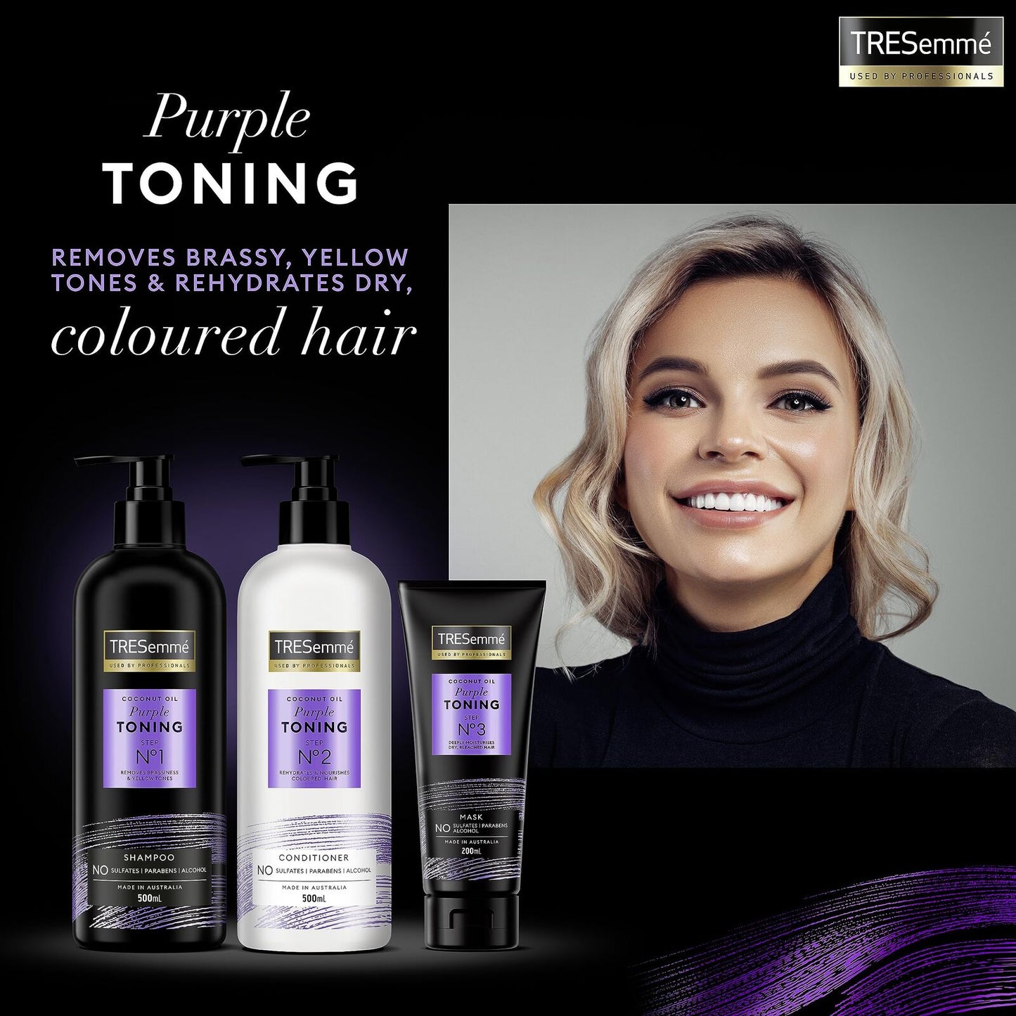 3x Tresemme 200ml Hair Mask Coconut Oil Purple Toning Step No3