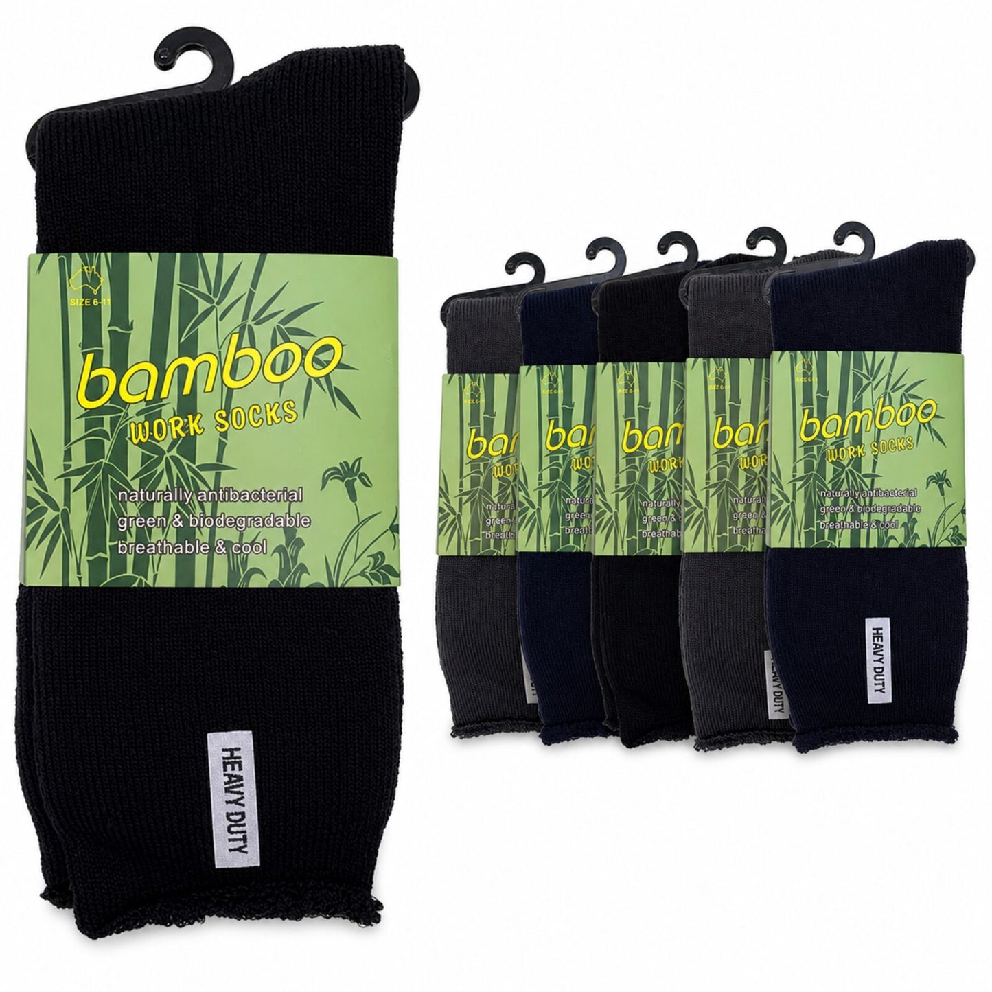 6 Pairs Mens Bamboo Rich Work Socks Thick Cushioned Anti Odour - Assorted