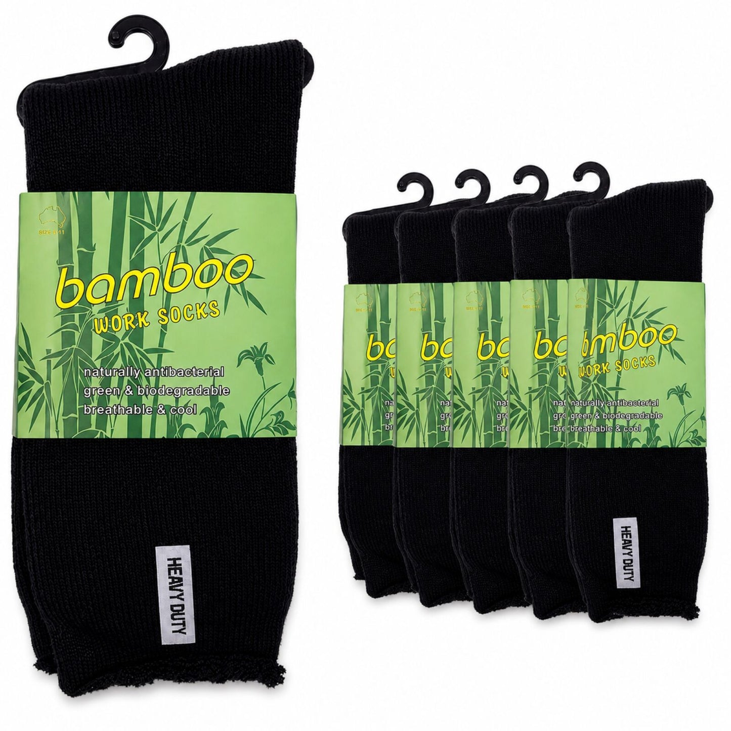 6 Pairs Mens Bamboo Rich Work Socks Thick Cushioned Anti Odour - Black