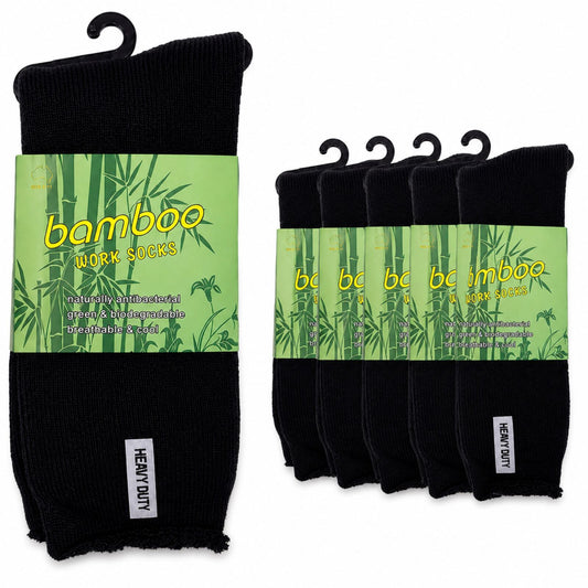 6 Pairs Mens Bamboo Rich Work Socks Thick Cushioned Anti Odour - Black