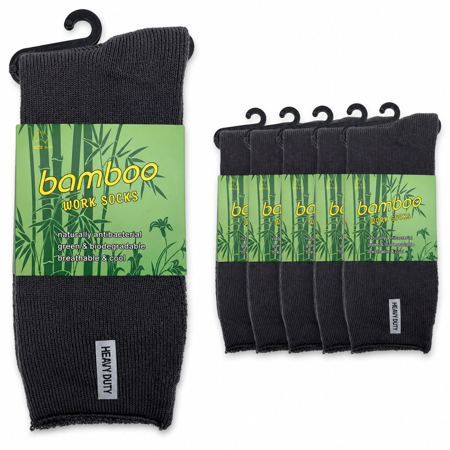 6 Pairs Mens Bamboo Rich Work Socks Thick Cushioned Anti Odour - Charcoal Grey