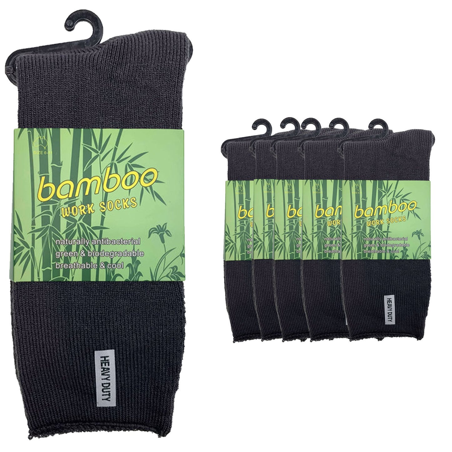 6 Pairs Mens Bamboo Rich Work Socks Thick Cushioned Anti Odour - Charcoal Grey
