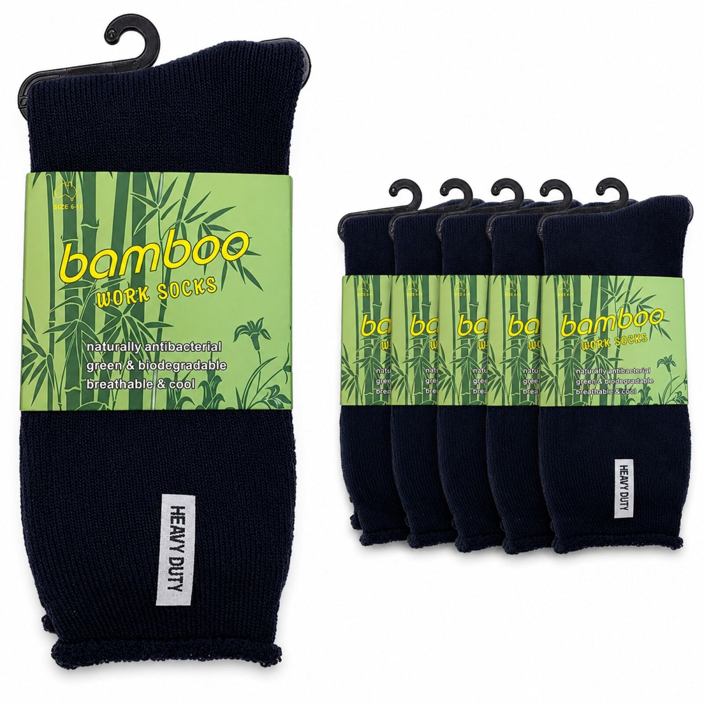 6 Pairs Mens Bamboo Rich Work Socks Thick Cushioned Anti Odour - Navy Blue