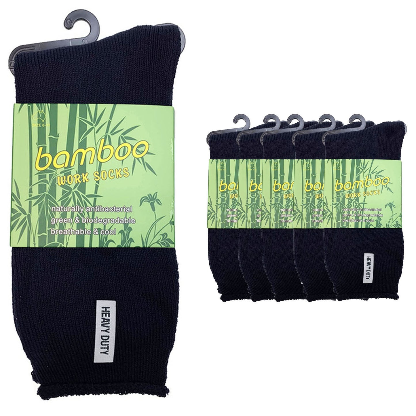 6 Pairs Mens Bamboo Rich Work Socks Thick Cushioned Anti Odour - Navy Blue