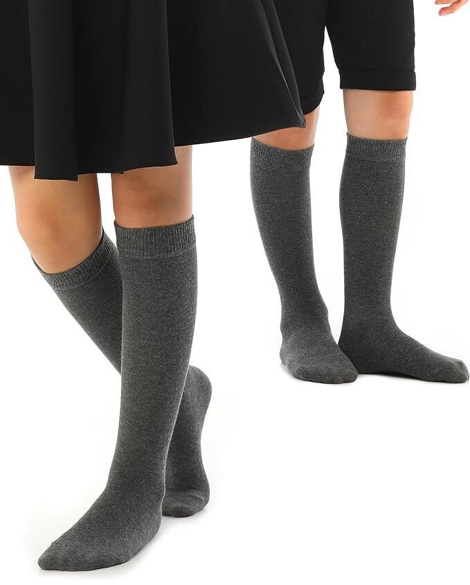 6x Knee High School Socks for Girls Boys Plain Cotton Rich Kids Bulk - Grey