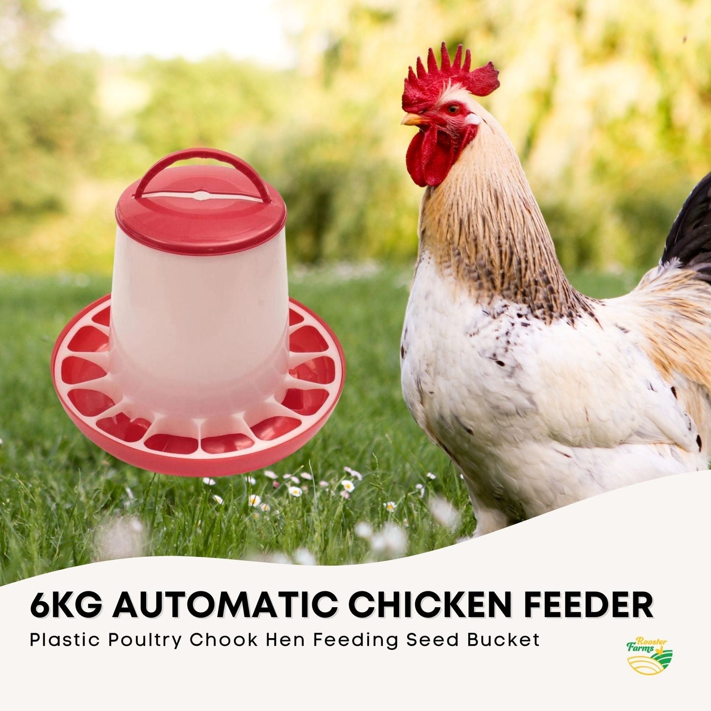 6Kg Automatic Chicken Feeder - Plastic Poultry Chook Hen Feeding Seed Bucket-2