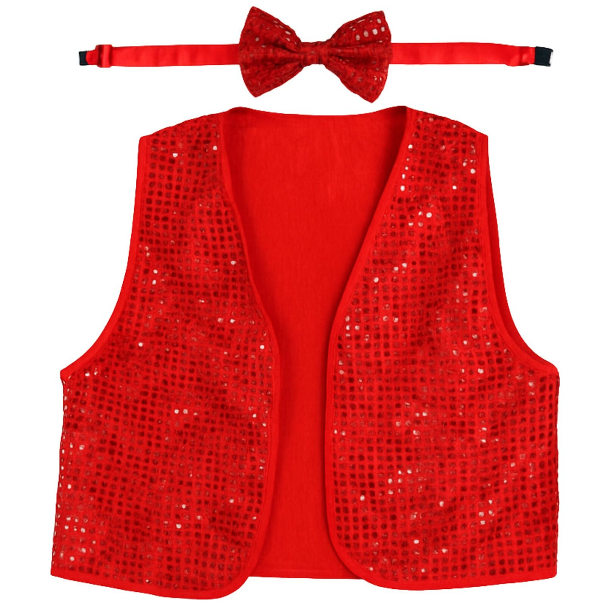 6x Adult Unisex SEQUIN BOW TIE & VEST Dance Costume Party Sparkle Set in Red
