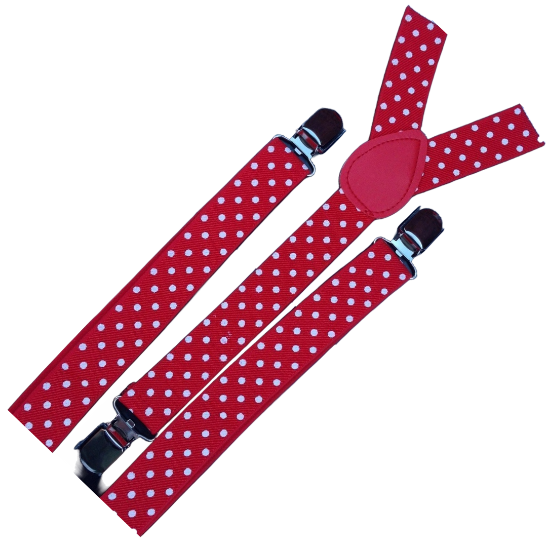 6x Mens Suspenders Braces Adjustable Strong Clip On Elastic Formal Wedding BULK - Red with White Polka Dot-2