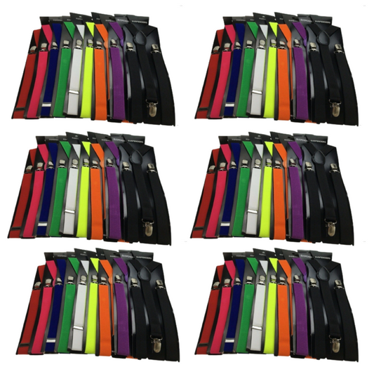 6x Mens Suspenders Braces Adjustable Strong Clip On Elastic Formal Wedding BULK - Assorted Colour Pack-0