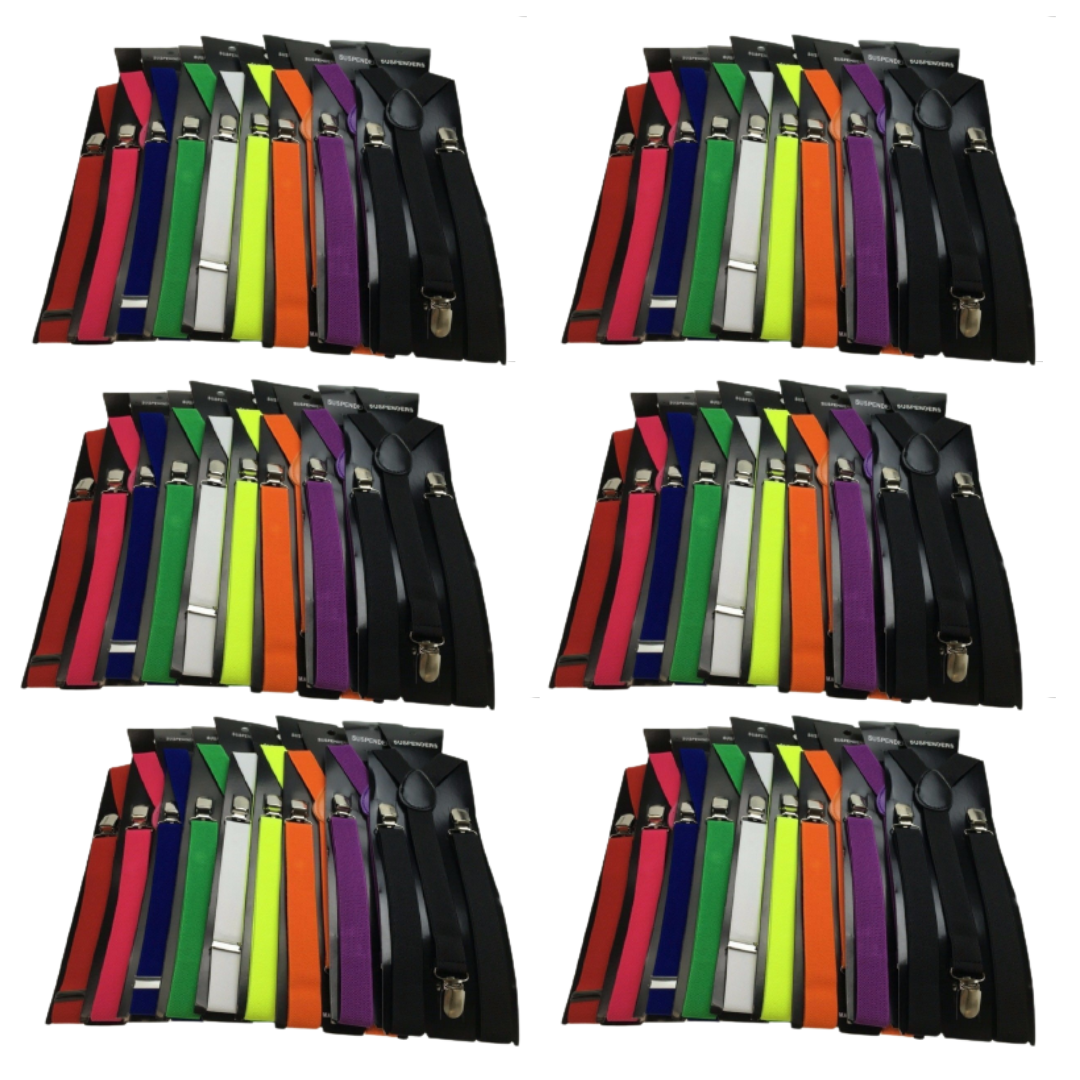 6x Mens Suspenders Braces Adjustable Strong Clip On Elastic Formal Wedding BULK - Assorted Colour Pack-1