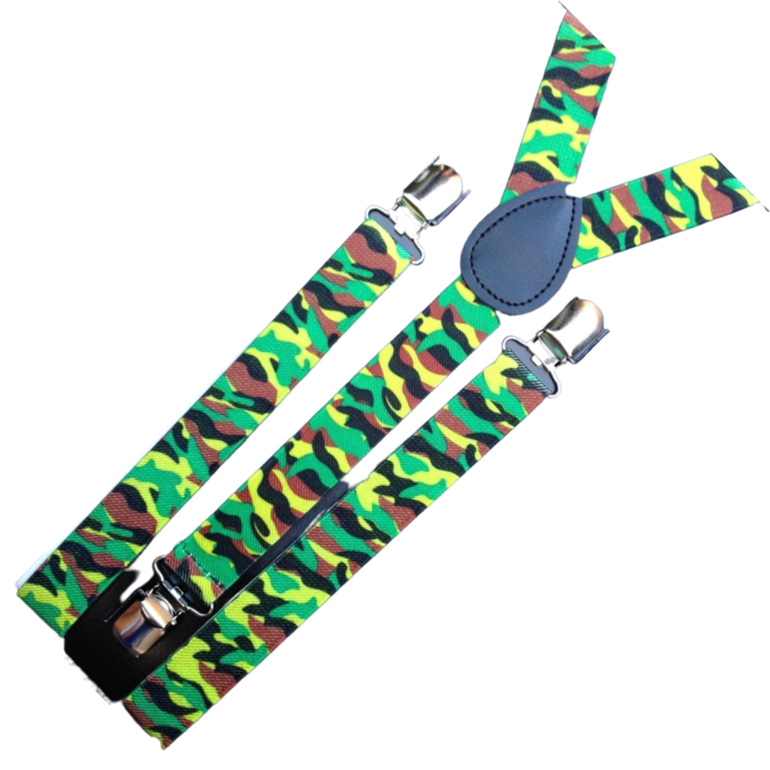 6x Mens Suspenders Braces Adjustable Strong Clip On Elastic Formal Wedding BULK - Army Camouflage 2-2