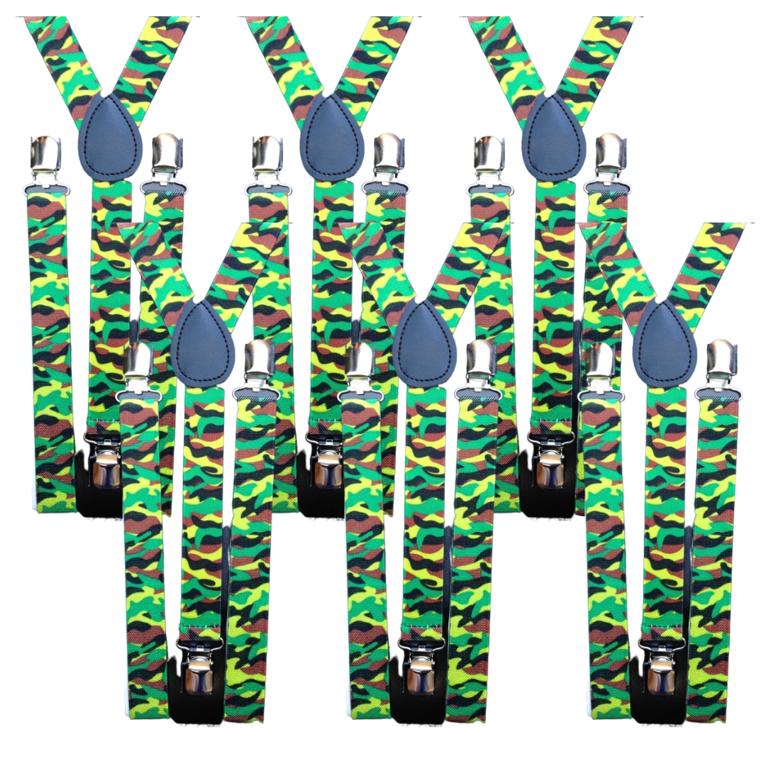 6x Mens Suspenders Braces Adjustable Strong Clip On Elastic Formal Wedding BULK - Army Camouflage 2-0