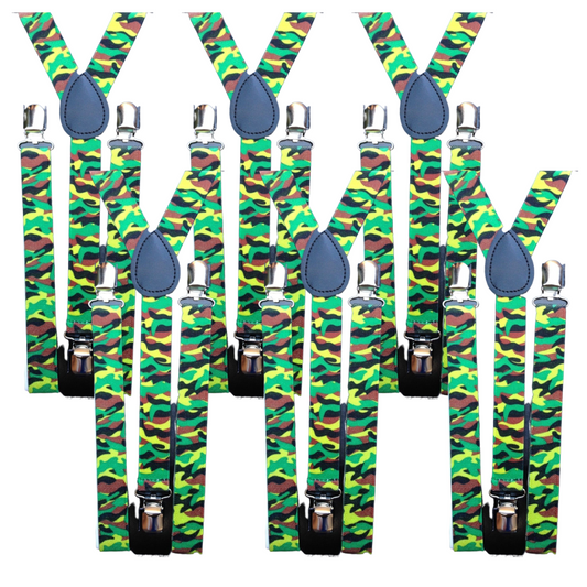 6x Mens Suspenders Braces Adjustable Strong Clip On Elastic Formal Wedding BULK - Army Camouflage 2-0