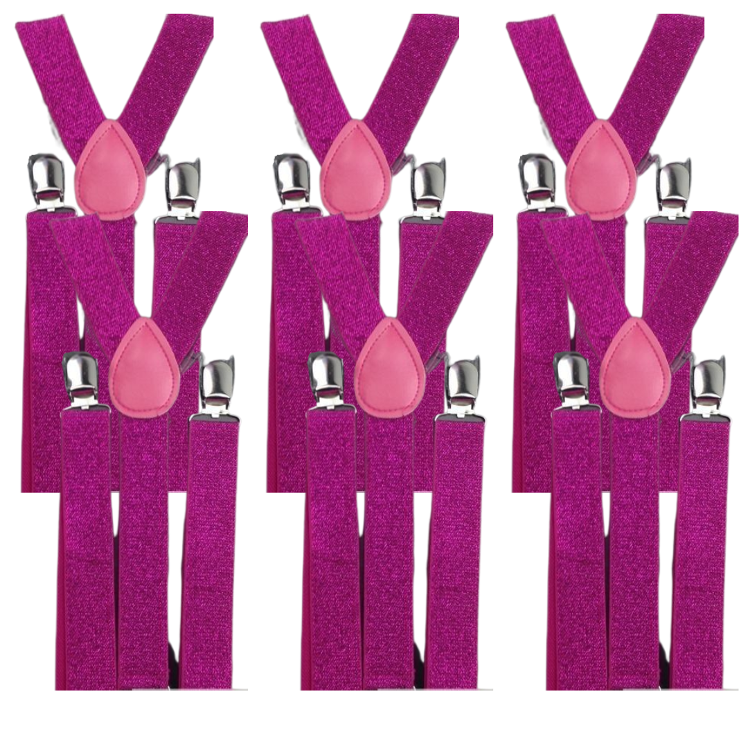 6x Mens Suspenders Braces Adjustable Strong Clip On Elastic Formal Wedding BULK - Hot Pink (Glitter)-0