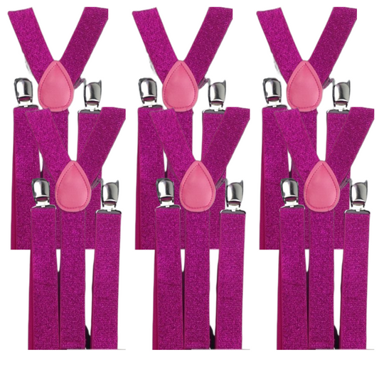 6x Mens Suspenders Braces Adjustable Strong Clip On Elastic Formal Wedding BULK - Hot Pink (Glitter)-0