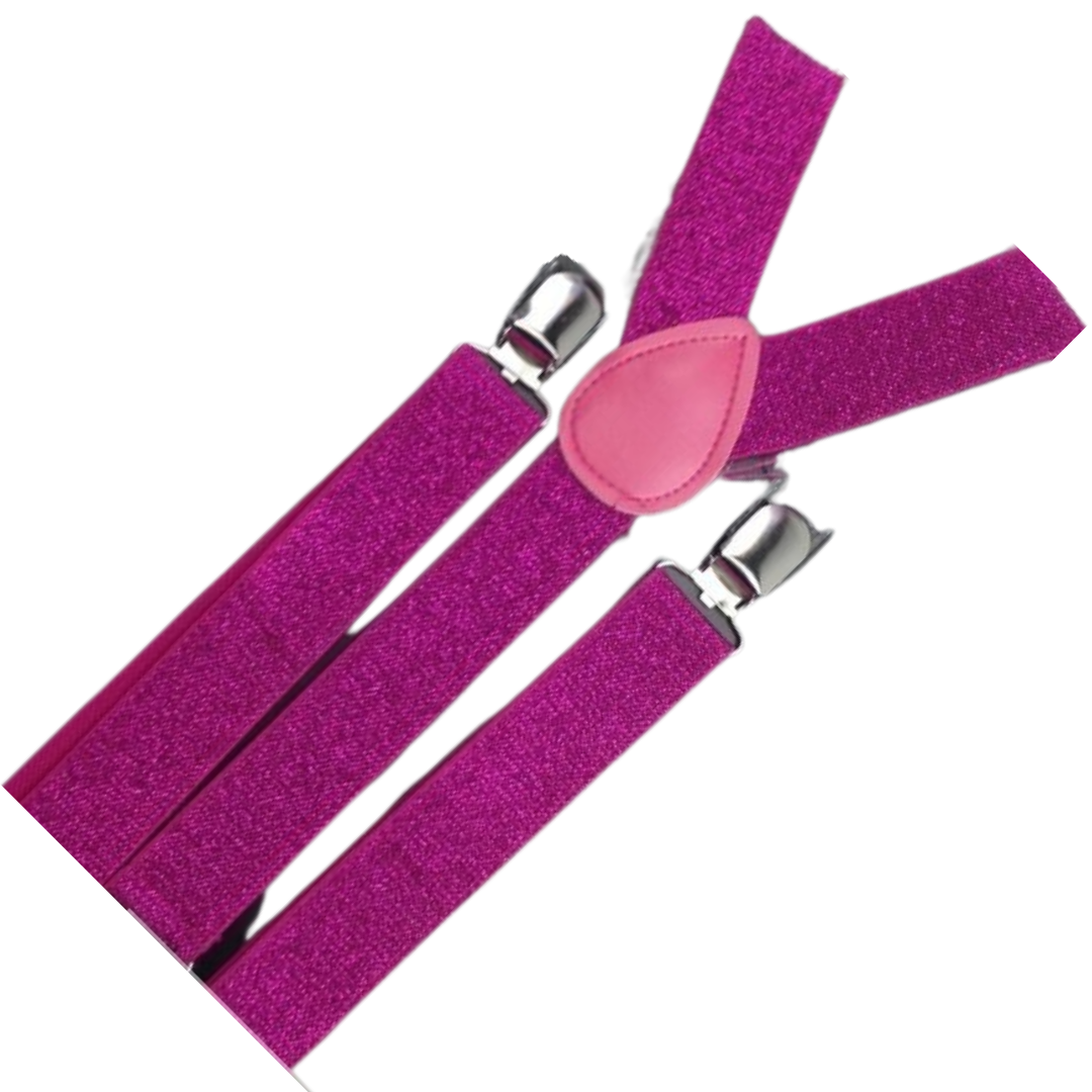 6x Mens Suspenders Braces Adjustable Strong Clip On Elastic Formal Wedding BULK - Hot Pink (Glitter)-2