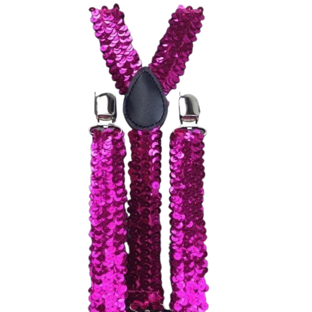 6x Mens Suspenders Braces Adjustable Strong Clip On Elastic Formal Wedding BULK - Hot Pink (Sequin)-2