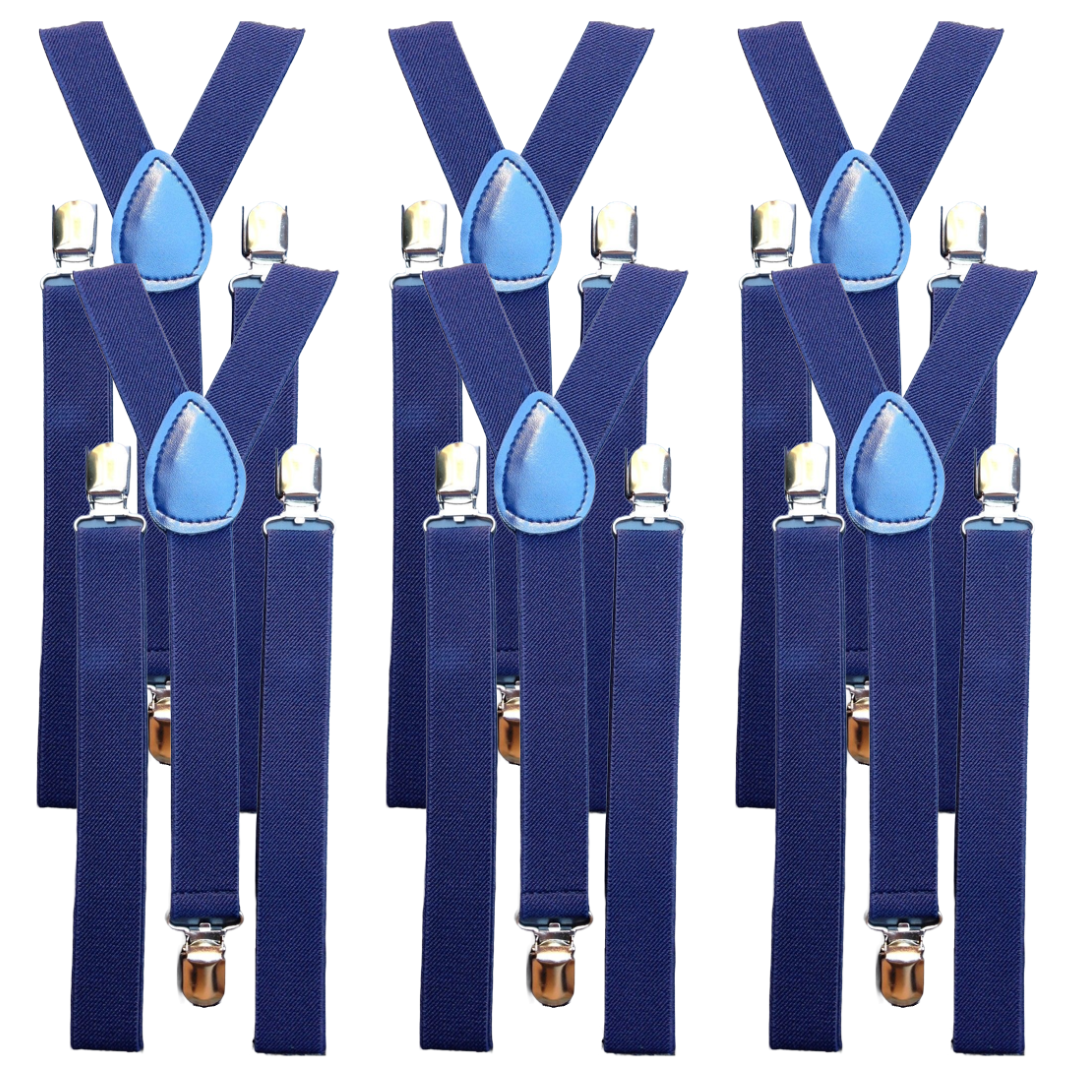 6x Mens Suspenders Braces Adjustable Strong Clip On Elastic Formal Wedding BULK - Navy Blue-4