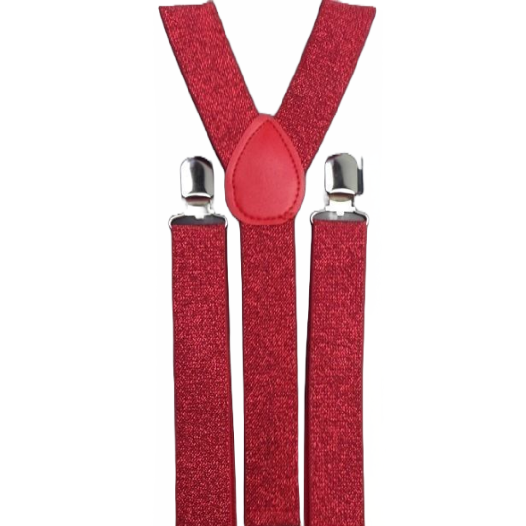 6x Mens Suspenders Braces Adjustable Strong Clip On Elastic Formal Wedding BULK - Red (Glitter)-2