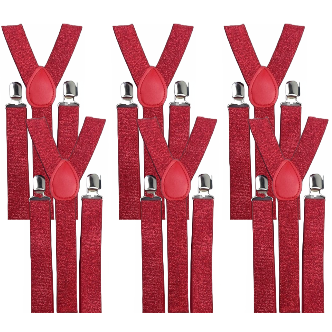 6x Mens Suspenders Braces Adjustable Strong Clip On Elastic Formal Wedding BULK - Red (Glitter)-1