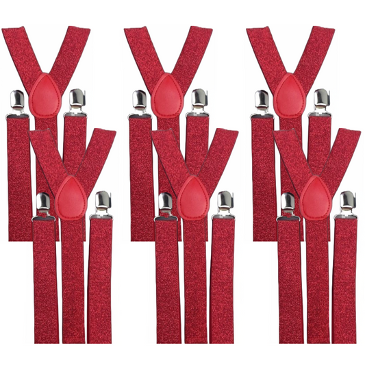 6x Mens Suspenders Braces Adjustable Strong Clip On Elastic Formal Wedding BULK - Red (Glitter)-0
