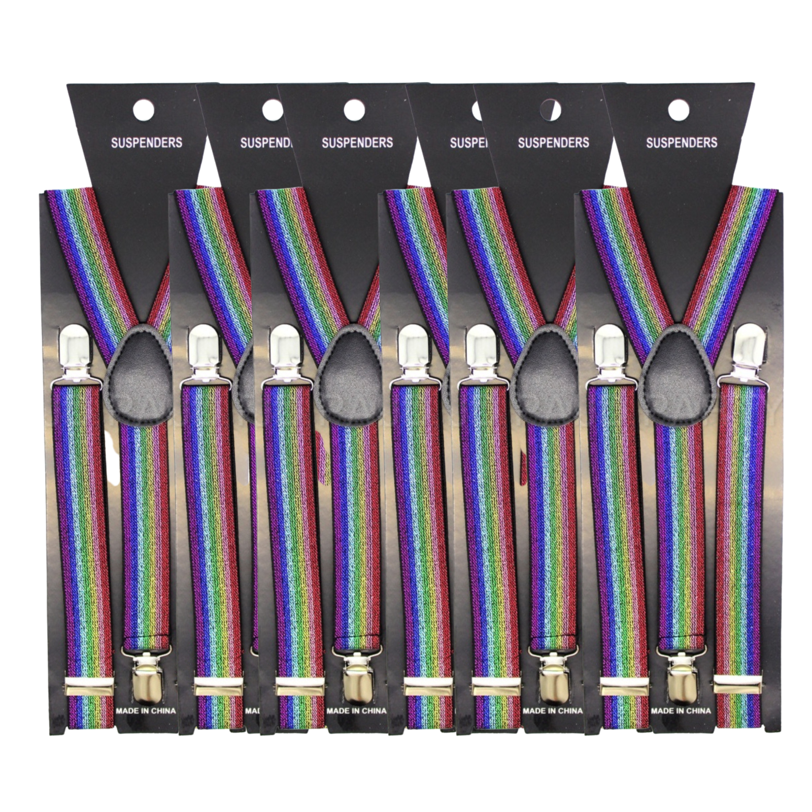 6x Mens Suspenders Braces Adjustable Strong Clip On Elastic Formal Wedding BULK - Rainbow (Glitter)-2