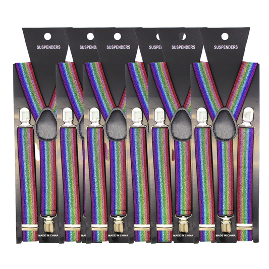 6x Mens Suspenders Braces Adjustable Strong Clip On Elastic Formal Wedding BULK - Rainbow (Glitter)-0