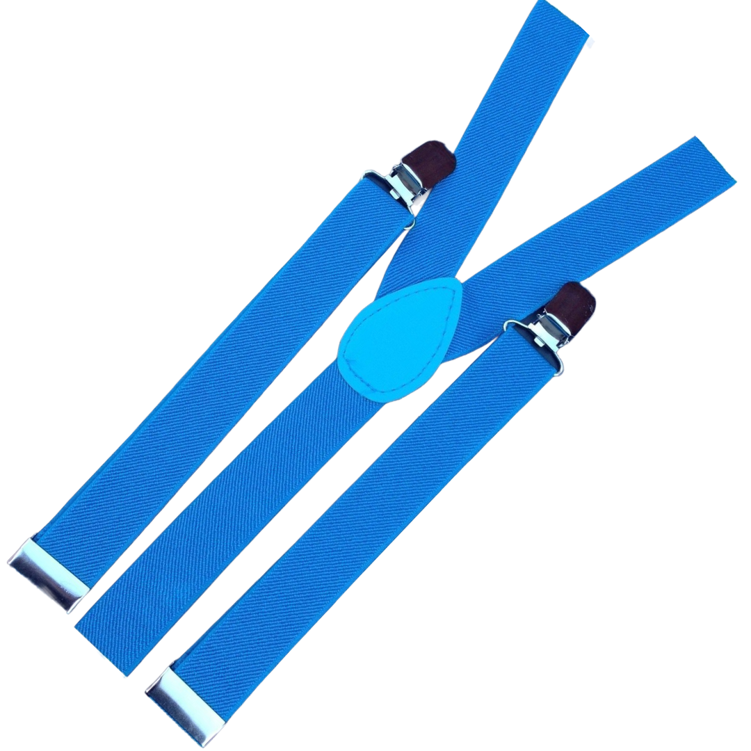 6x Mens Suspenders Braces Adjustable Strong Clip On Elastic Formal Wedding BULK - Sky Blue-2