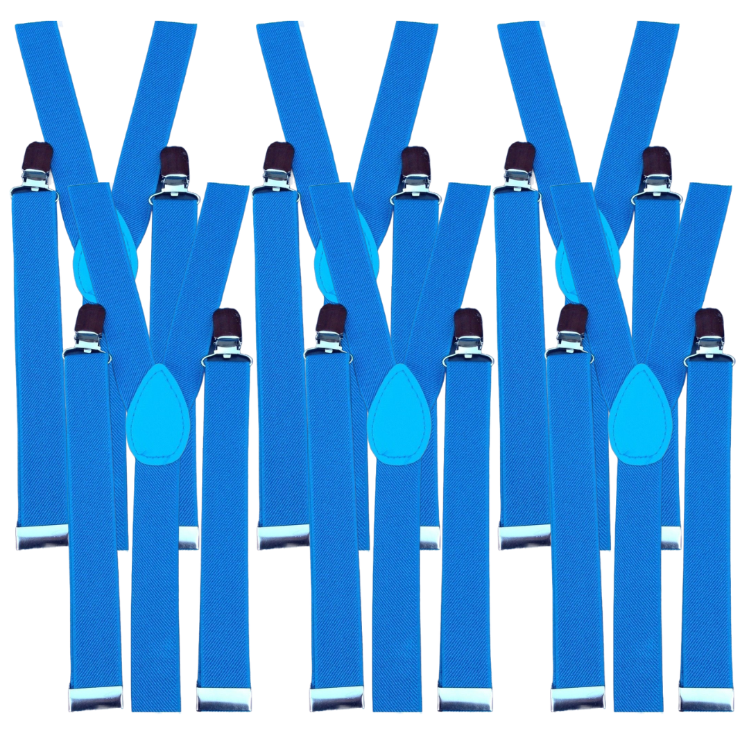 6x Mens Suspenders Braces Adjustable Strong Clip On Elastic Formal Wedding BULK - Sky Blue-0