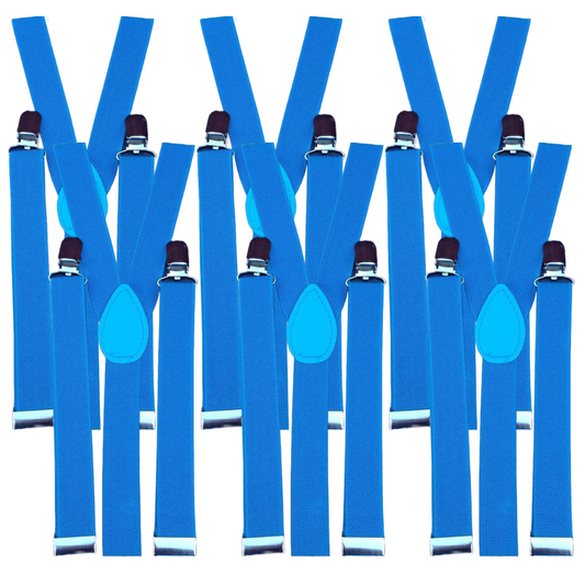 6x Mens Suspenders Braces Adjustable Strong Clip On Elastic Formal Wedding BULK - Sky Blue-0