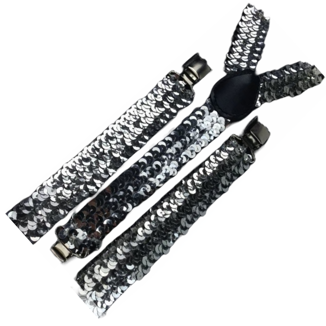 6x Mens Suspenders Braces Adjustable Strong Clip On Elastic Formal Wedding BULK - Silver (Sequin)-2
