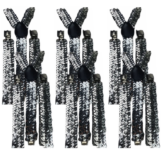 6x Mens Suspenders Braces Adjustable Strong Clip On Elastic Formal Wedding BULK - Silver (Sequin)-0