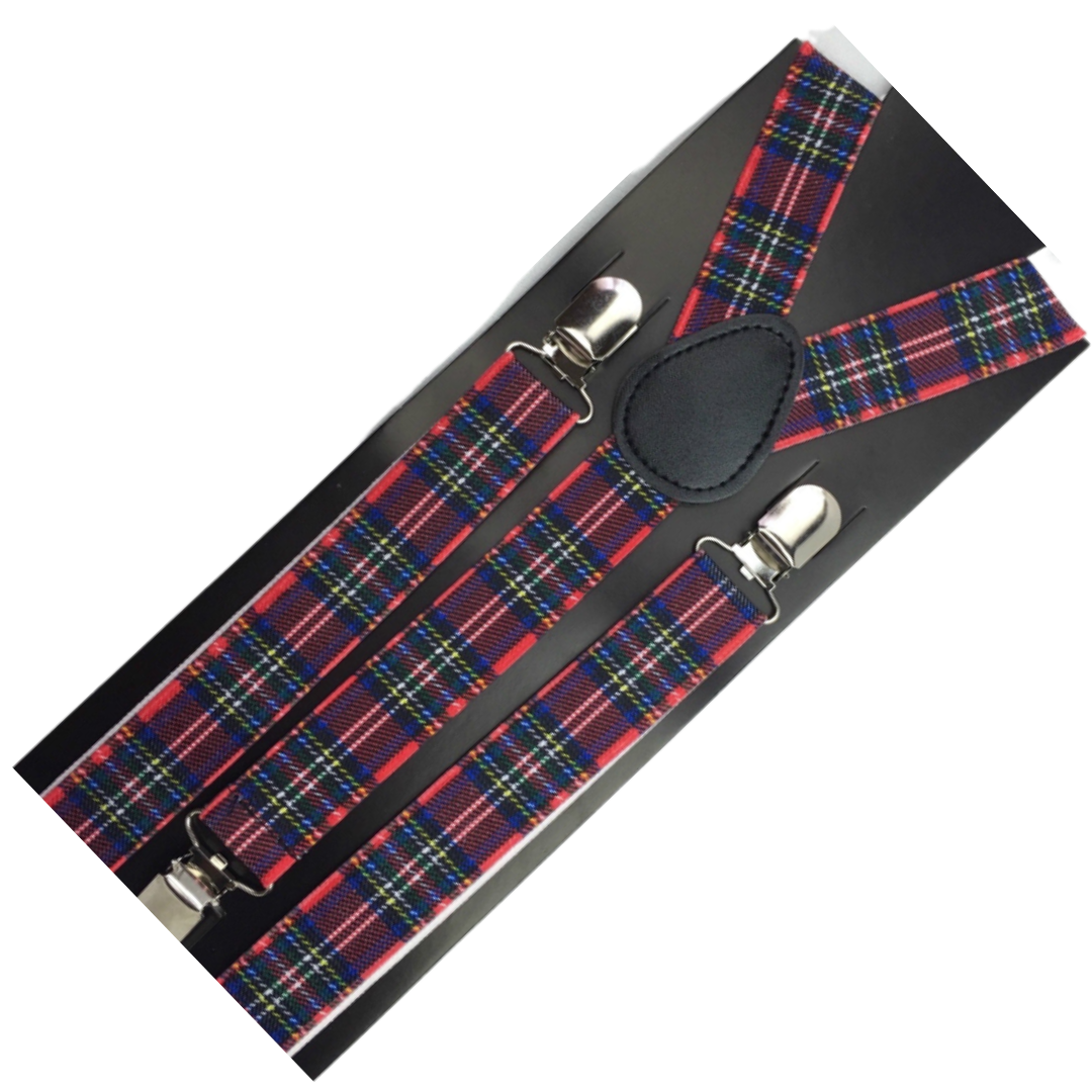 6x Mens Suspenders Braces Adjustable Strong Clip On Elastic Formal Wedding BULK - Tartan 2-2