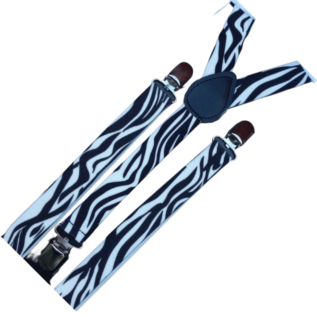 6x Mens Suspenders Braces Adjustable Strong Clip On Elastic Formal Wedding BULK - Zebra-2