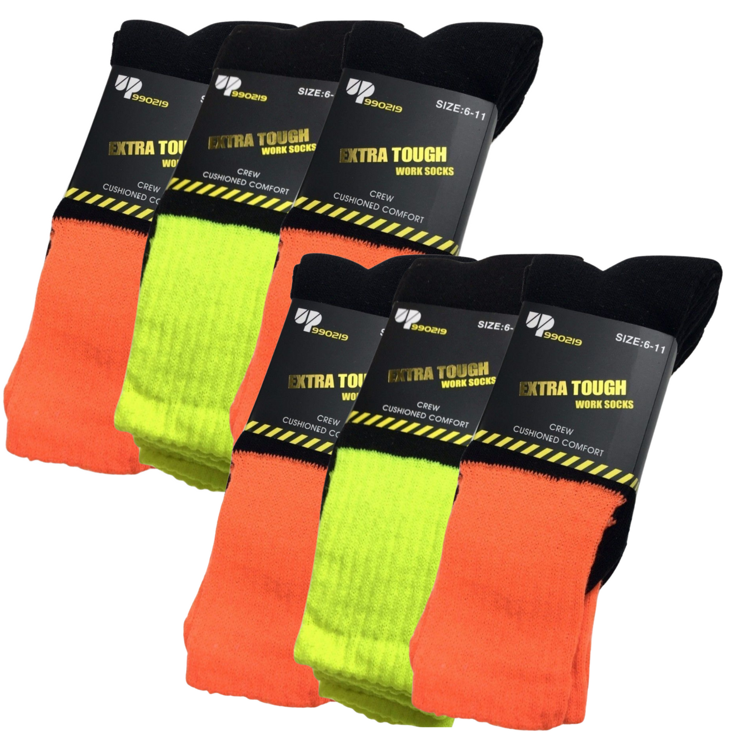 6x Pairs HI VIS SOCKS Workwear Work Safety Tradie High Visibility Fluro - Assorted Colours-1