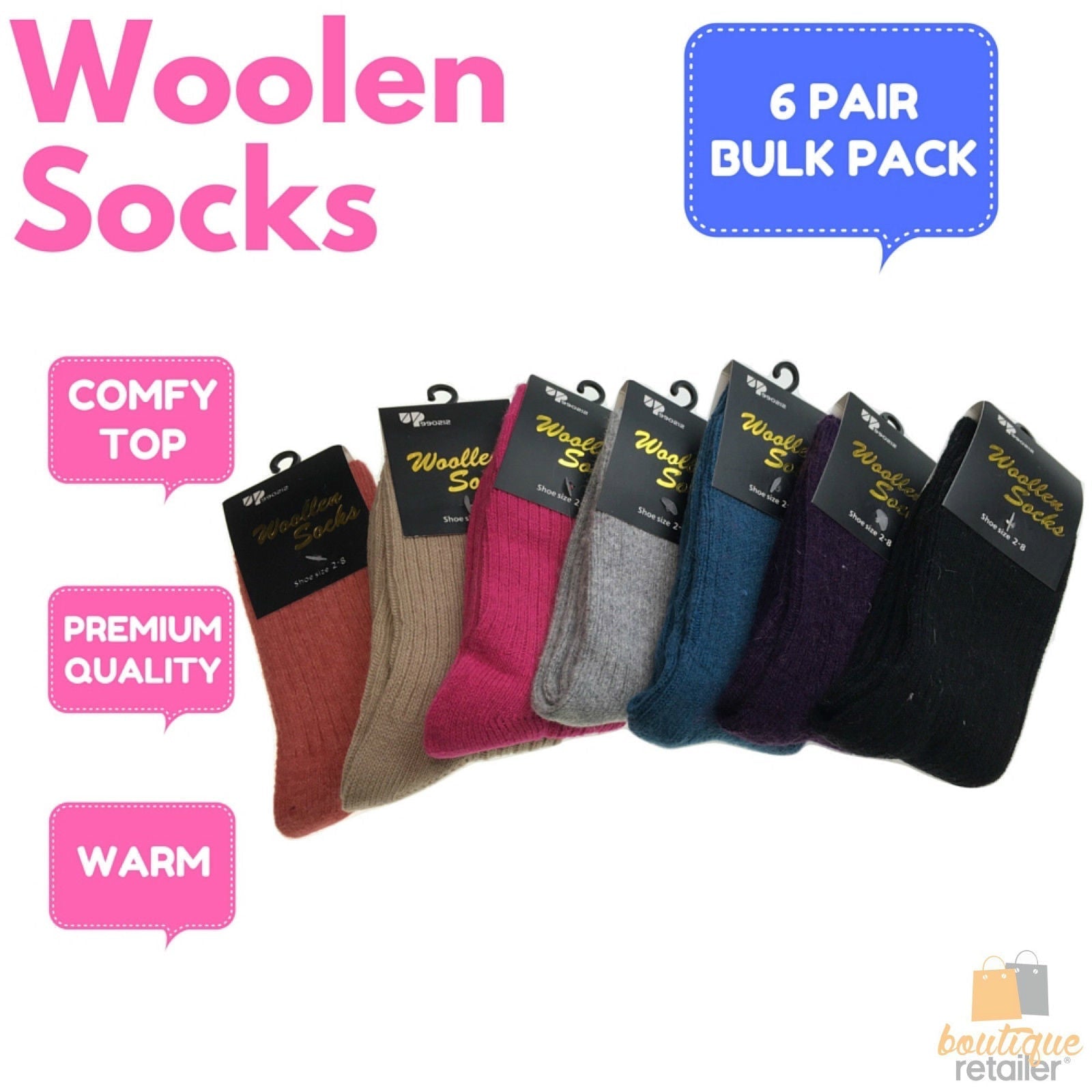 6 Pairs WOOL BLEND SOCKS Ladies Womens Thick Soft Work Thermal Warm Winter BULK-1