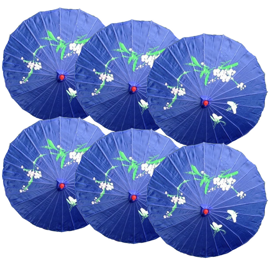 6x PARASOL UMBRELLA Chinese Japanese Bamboo Flower Pattern 80cm Large BULK - Blue