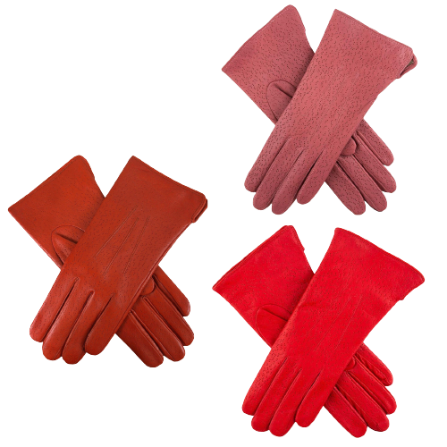Dents Women's Three-Point Lined Imitation Peccary Leather Gloves in Claret Red